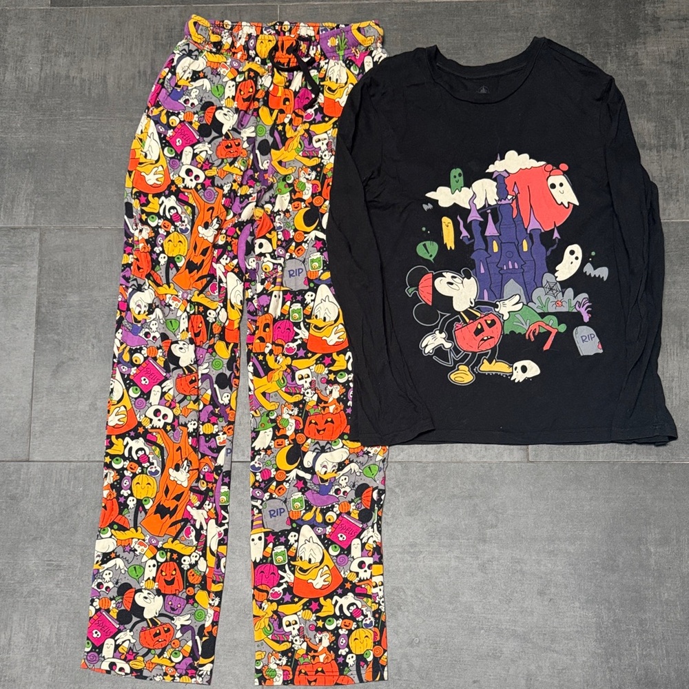 Disney Black Halloween Mickey & Friends Pajama Set with Colorful Print